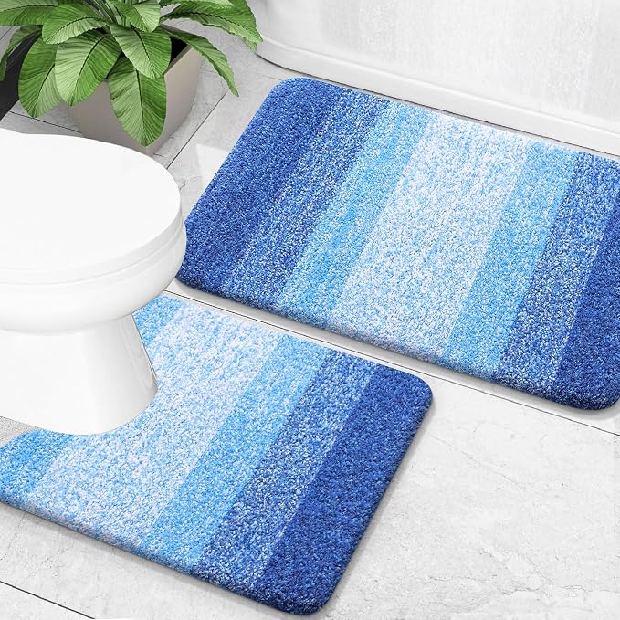 OLANLY Bathroom Rug Set 2 Piece, Soft Absorbent Microfiber Bath Mats and by OLANLY