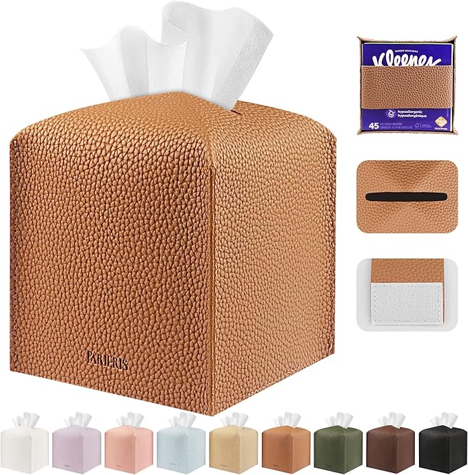 Tissue Box Cover Holder Square Tissue Cube Cover PU Leather Tissue Organizer by DecorateYourHome