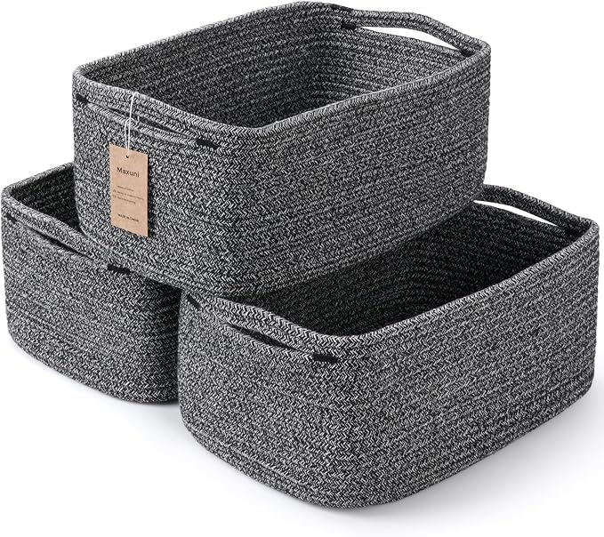 3-Pack Shelf Baskets for Organizing, Closet Organizer Bins, Small Woven Baskets by MaxuniTechLife