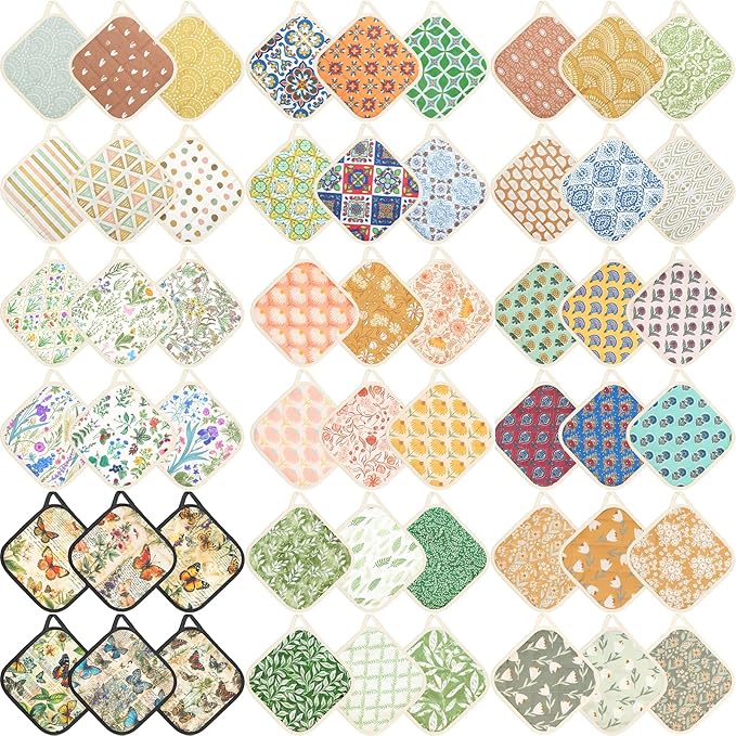 6 Pack Pot Holders 100% Cotton Heat Resistant Potholder, Machine Washable Pot - Image 2