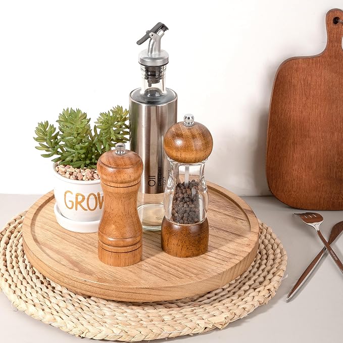 Round Decorative Tray Wood Bathroom Counter Organizer Farmhouse Kitchen Decor - Image 4