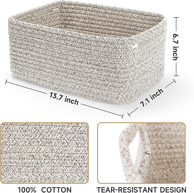 3-Pack Storage Baskets for Organizing | Woven Shelf Toy Basket | Rope Baskets - Image 2