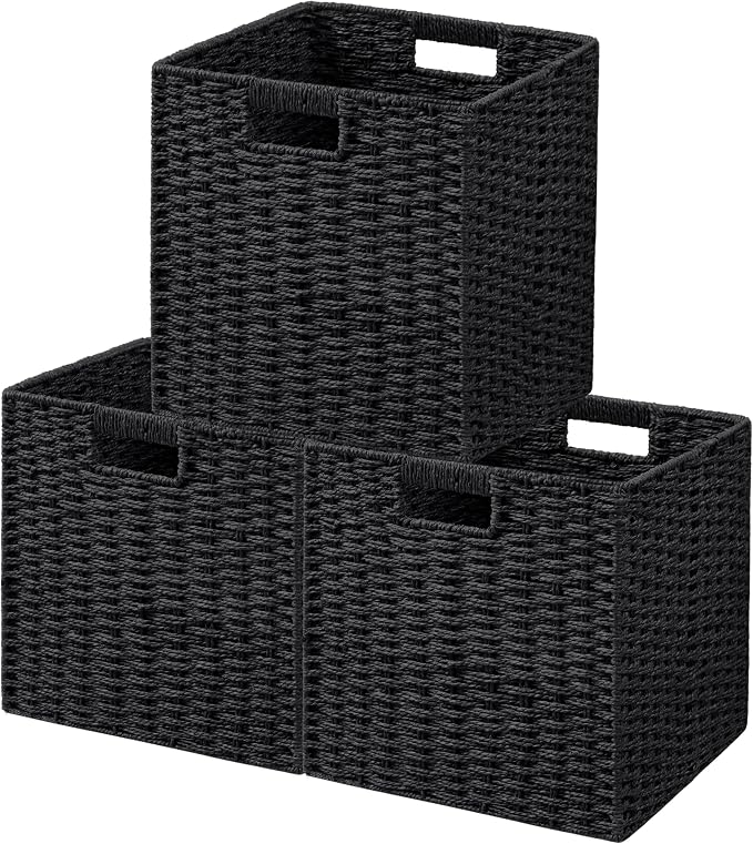 UBBCARE 3 Pack Wicker Basket, 11L×11H×10.5W inch Woven Paper Rope Storage by UBBCARE
