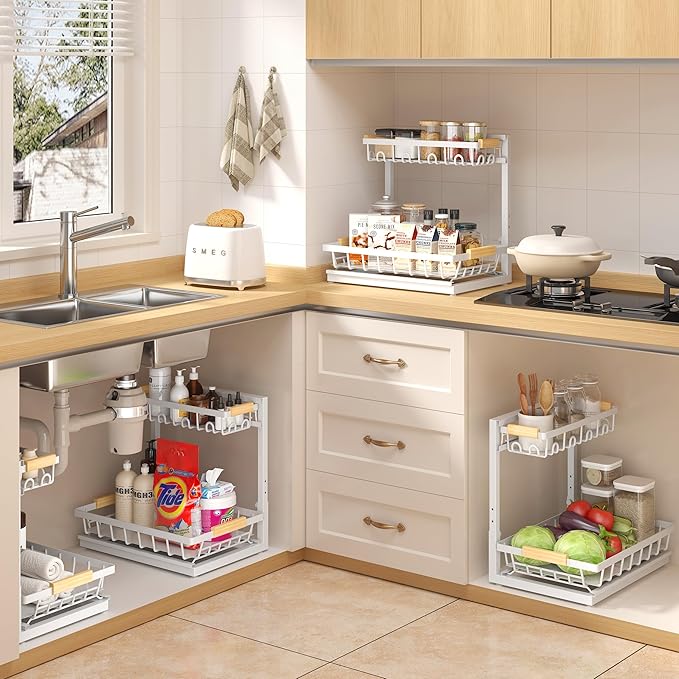 2 Packs Under Sink Organizer, Height Adjustable 2 Tier Under Kitchen Sink - Image 6