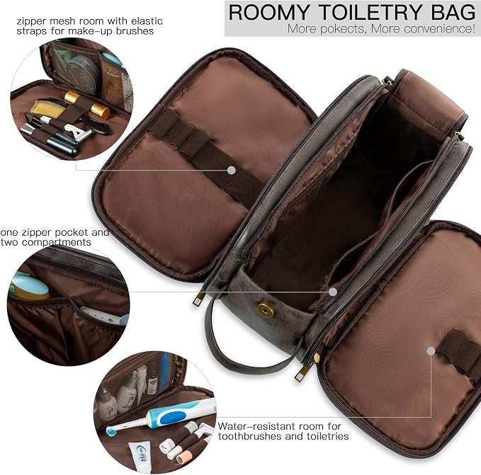 Elviros Toiletry Bag for Men, Large Travel Shaving Dopp Kit Water-resistant - Image 2