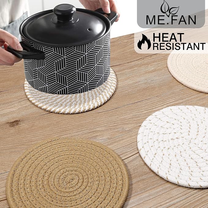 ME.FAN 7 Inch Trivets/Potholders 4 Set Cotton Thread Weave Trivets - Image 5