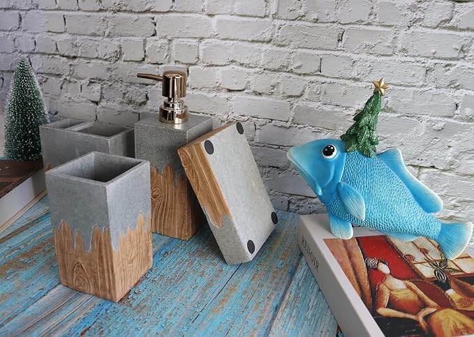 Hymmah Bathroom Accessories Set, Wooden Design Toothbrush Holder, Farmhouse - Image 5