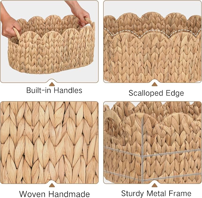 Scalloped Wicker Basket, Water Hyacinth Storage Oval Cute Baby Baskets - Image 5