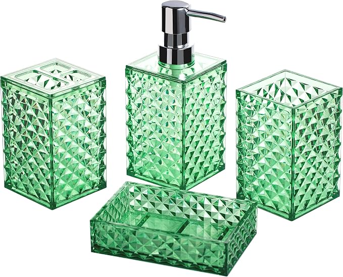 Bathroom Accessory Set, Diamond Pattern Bathroom Soap Dispenser and Toothbrush by AKCEYON