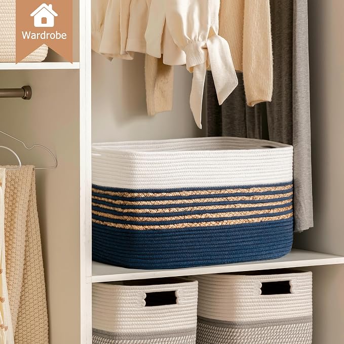 UBBCARE Blanket Basket, Large Rectangle Woven Storage Basket - Image 4