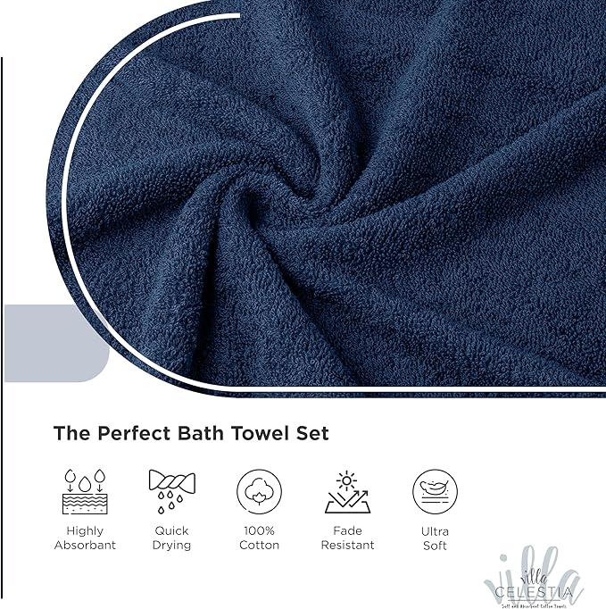 100% Combed Cotton Bathroom Towel Set of 10- 2 Bath Towels, 4 Hand Towels - Image 3