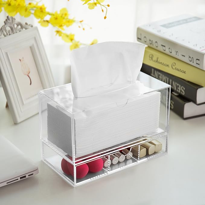 MyGift Modern Clear Acrylic Facial Tissue Dispenser Holder - Image 4