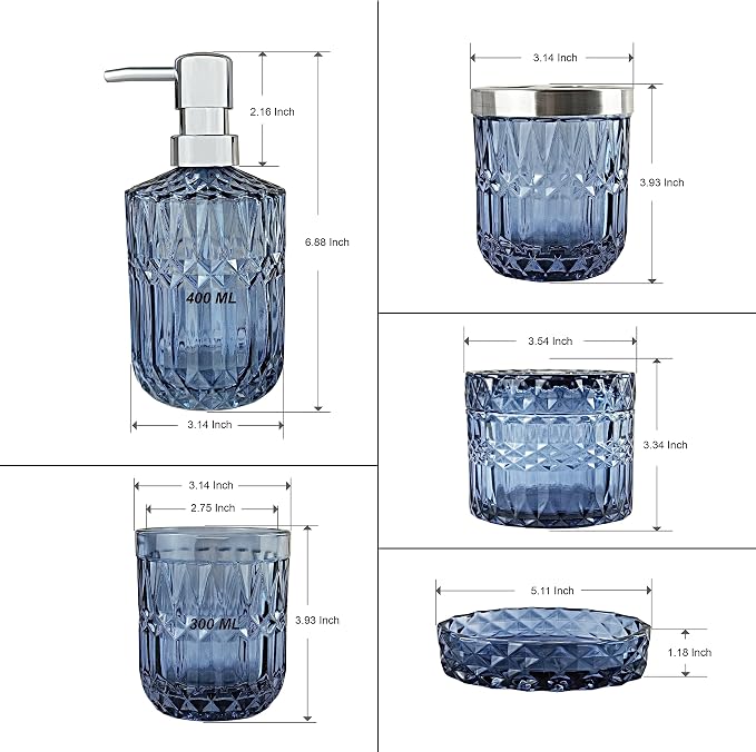 Blue Bathroom Accessories Set, Hand Soap Dispenser, Soap Dish, Toothbrush - Image 7