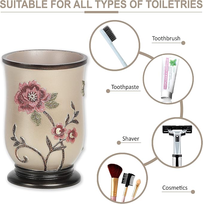 Zahari Home 4pc Larrisa Floral Bathroom Accessories Sets Modern Classic Flower - Image 5