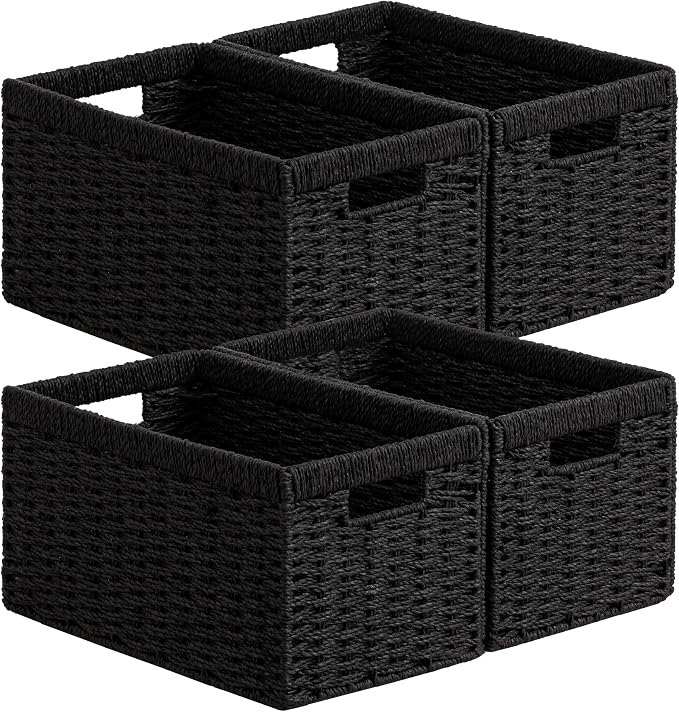 UBBCARE 4 Pack Wicker Basket, 13.4L×8.3H×7.1W inch Woven Paper Rope Storage by UBBCARE