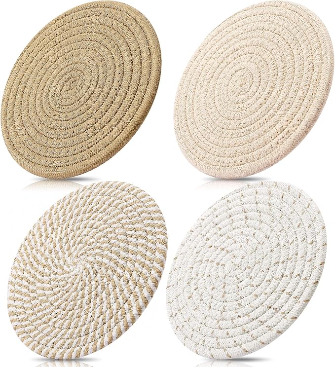 ME.FAN 7 Inch Trivets/Potholders 4 Set Cotton Thread Weave Trivets by MEFAN
