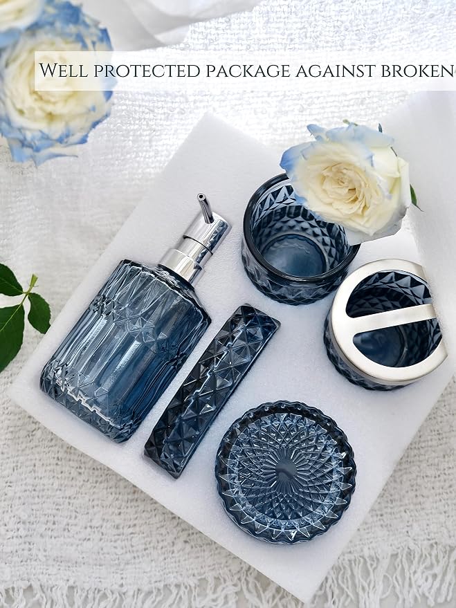 Blue Bathroom Accessories Set, Hand Soap Dispenser, Soap Dish, Toothbrush - Image 6