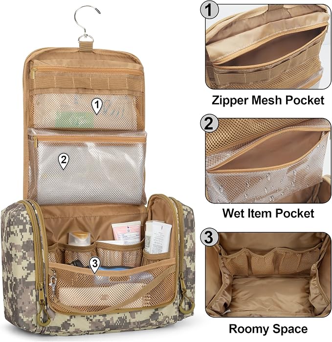 Tactical Toiletry Travel Bag for Men, Hanging Dopp Kit Hygiene Bag Shower - Image 2