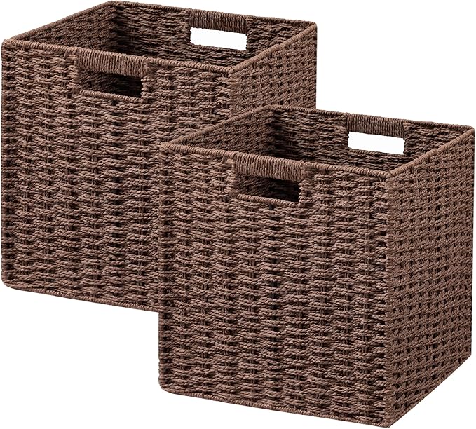 UBBCARE 2 Pack Wicker Basket, 11L×11H×10.5W inch Woven Paper Rope Storage by UBBCARE