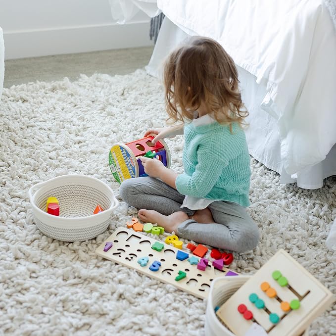 NaturalCozy 5-Piece Round Small Woven Baskets Set– Cotton Rope Baskets - Image 3