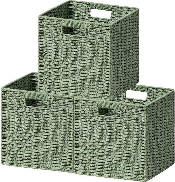 UBBCARE 3 Pack Wicker Basket, 11L×11H×10.5W inch Woven Paper Rope Storage by UBBCARE
