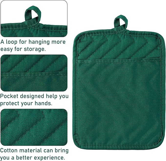 GROBRO7 5Pack Pocket Pot Holders Cotton Heat Resistant Potholder Multipurpose - Image 3