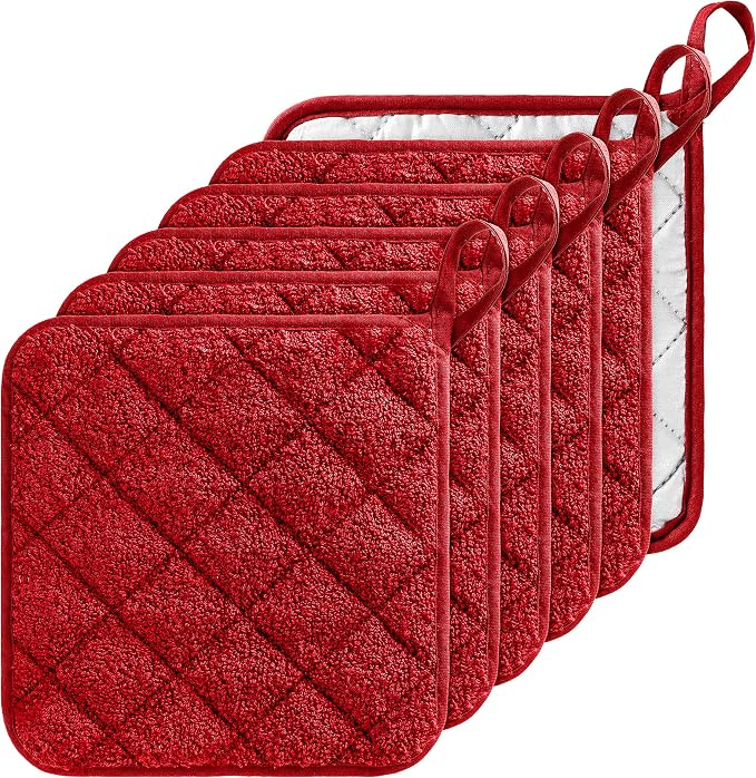 GROBRO7 6Pcs Cotton Quilted Terry Oven Set Pot Holders Heat Resistant by GROBRO7