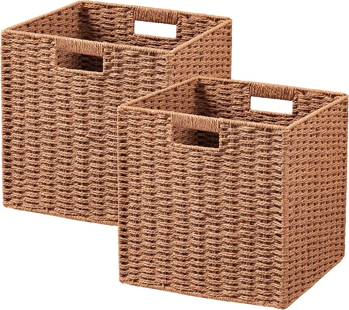 UBBCARE 2 Pack Wicker Basket, 11L×11H×10.5W inch Woven Paper Rope Storage by UBBCARE