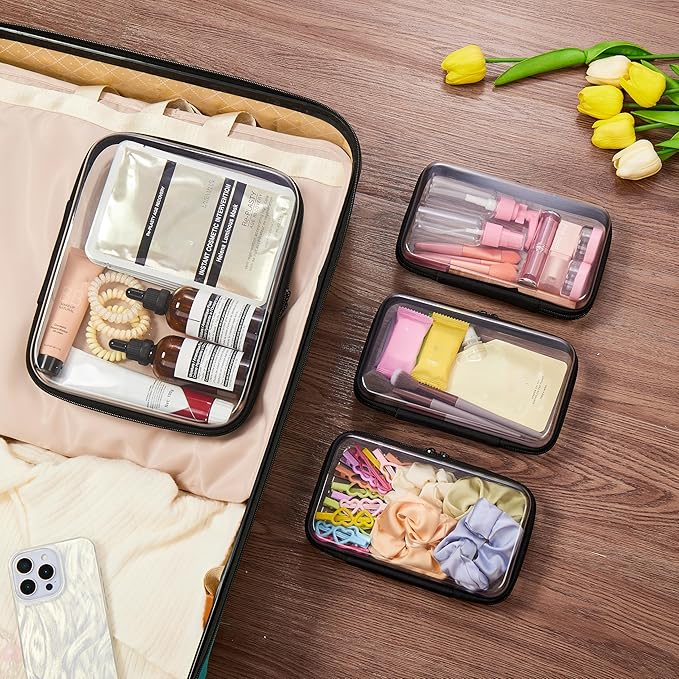 4 pcs Clear Zipper Pouches, Hard Shell Zipper Case, Toiletry Bag - Image 6