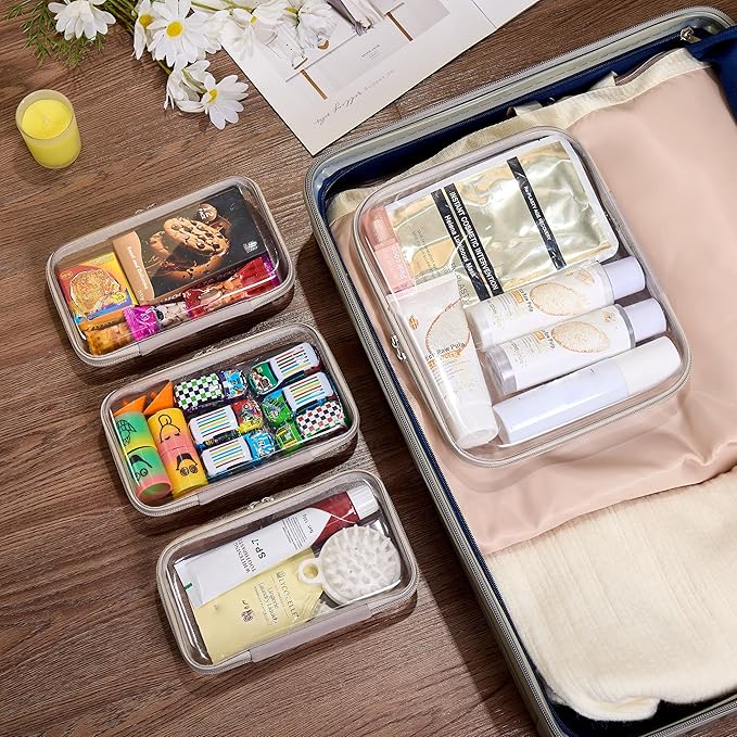 4 pcs Clear Zipper Pouches, Hard Shell Zipper Case, Toiletry Bag - Image 6