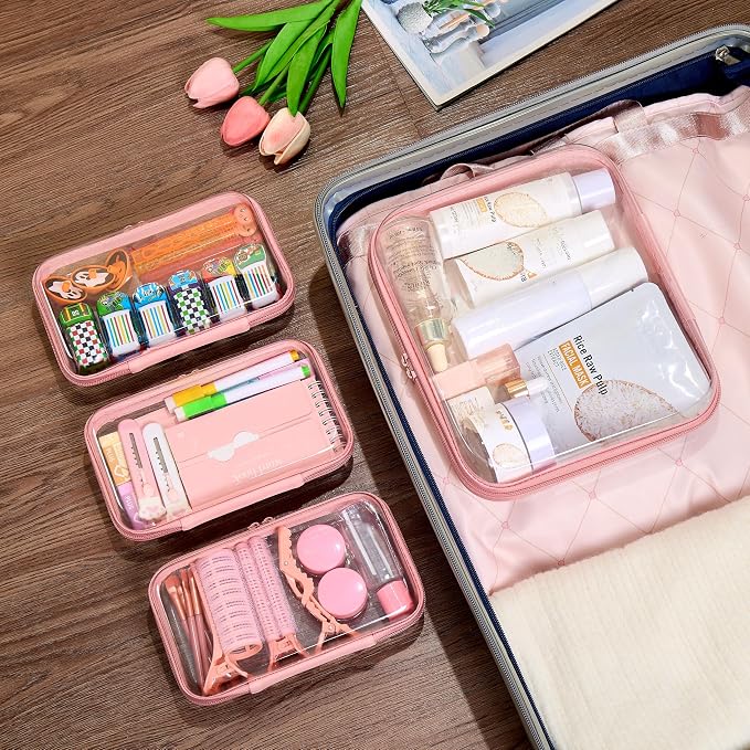4 pcs Clear Zipper Pouches, Hard Shell Zipper Case, Toiletry Bag - Image 6