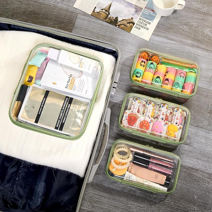 4 pcs Clear Zipper Pouches, Hard Shell Zipper Case, Toiletry Bag - Image 6