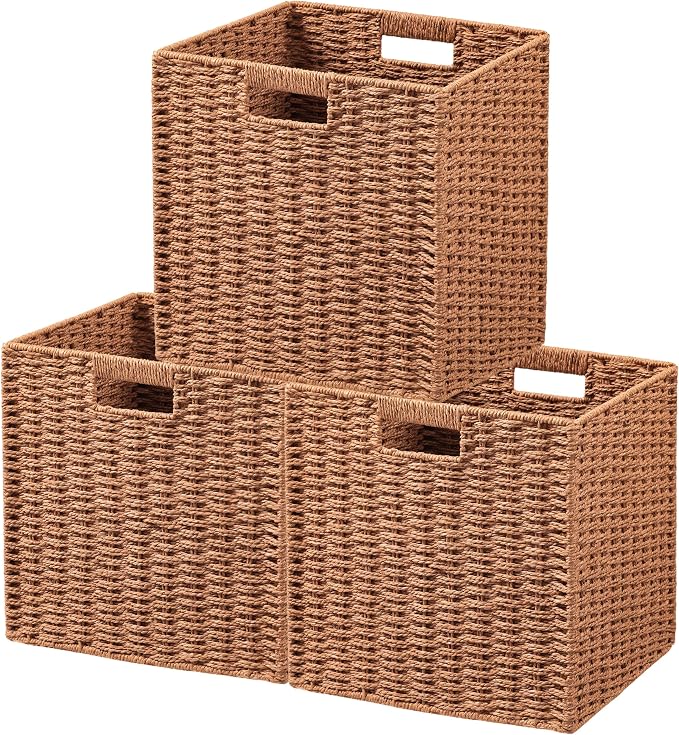 UBBCARE 3 Pack Wicker Basket, 11L×11H×10.5W inch Woven Paper Rope Storage by UBBCARE