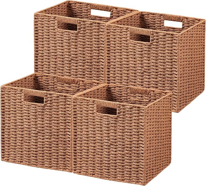 UBBCARE 4 Pack Wicker Basket, 11L×11H×10.5W inch Woven Paper Rope Storage by UBBCARE